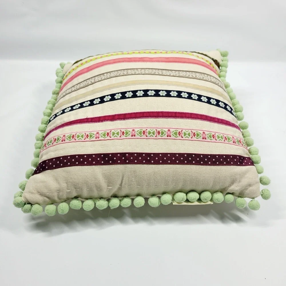 Pottery Barn Kids Floral Dot Ribbon Striped Throw Pillow Pom Pom Discontinued